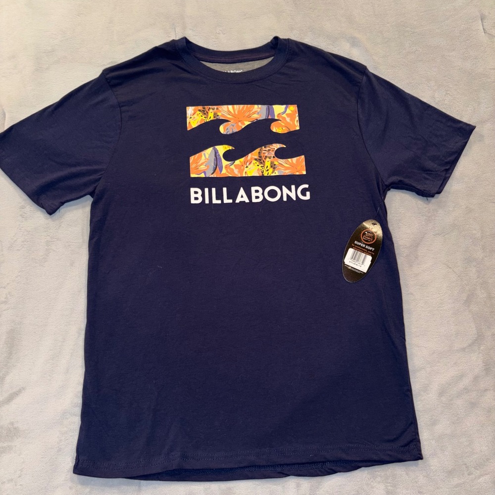 Billabong Mens Loungewear T-Shirt Navy Blue Tropical Wave Logo Size Medium NWT